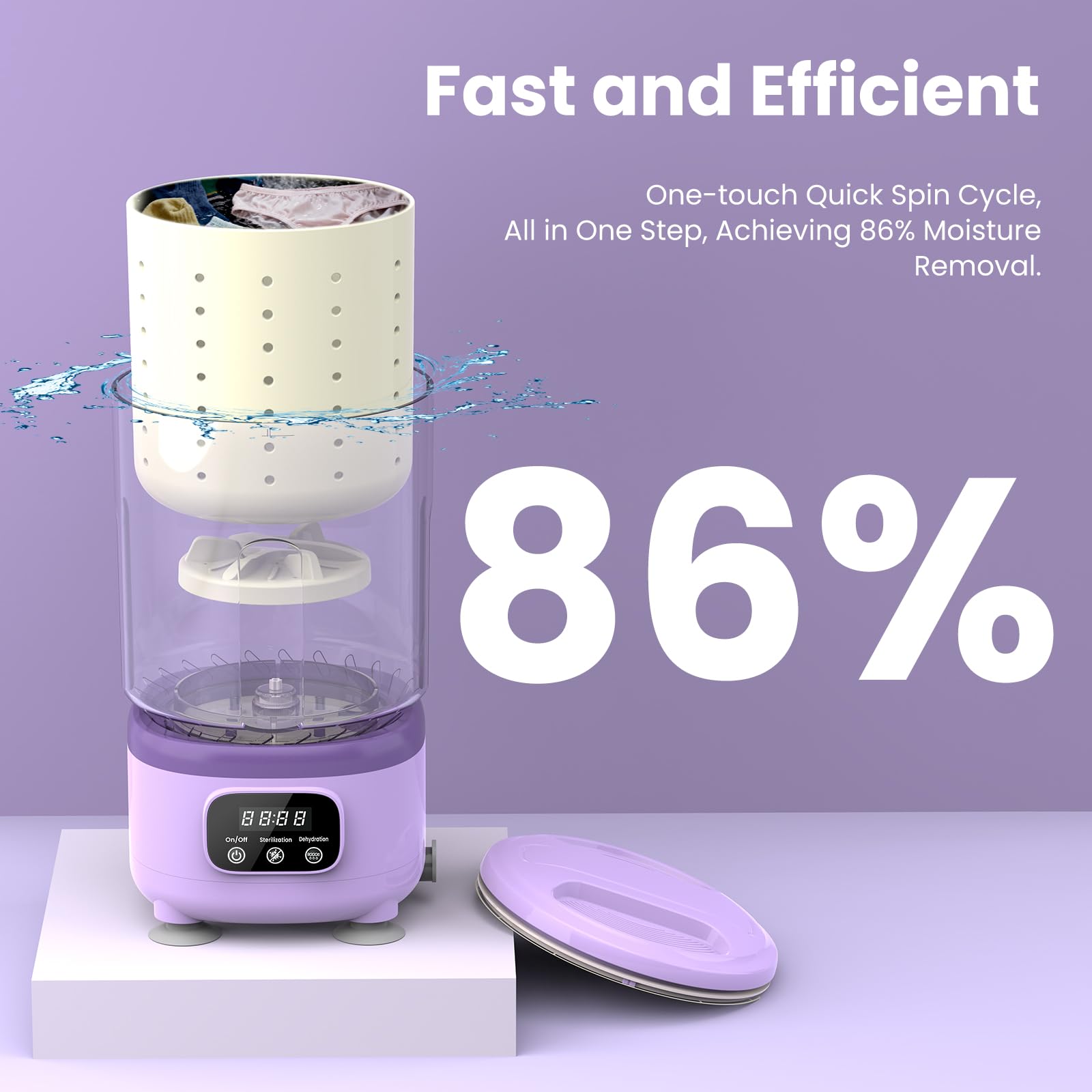Portable Mini Washing Machine with Spin Dry & UV Sterilization – 3L Capacity, Wash, Rinse, Dehydrate, and Disinfect in One, Ideal for Underwear, Socks, Baby Clothes (Purple) - Image 2