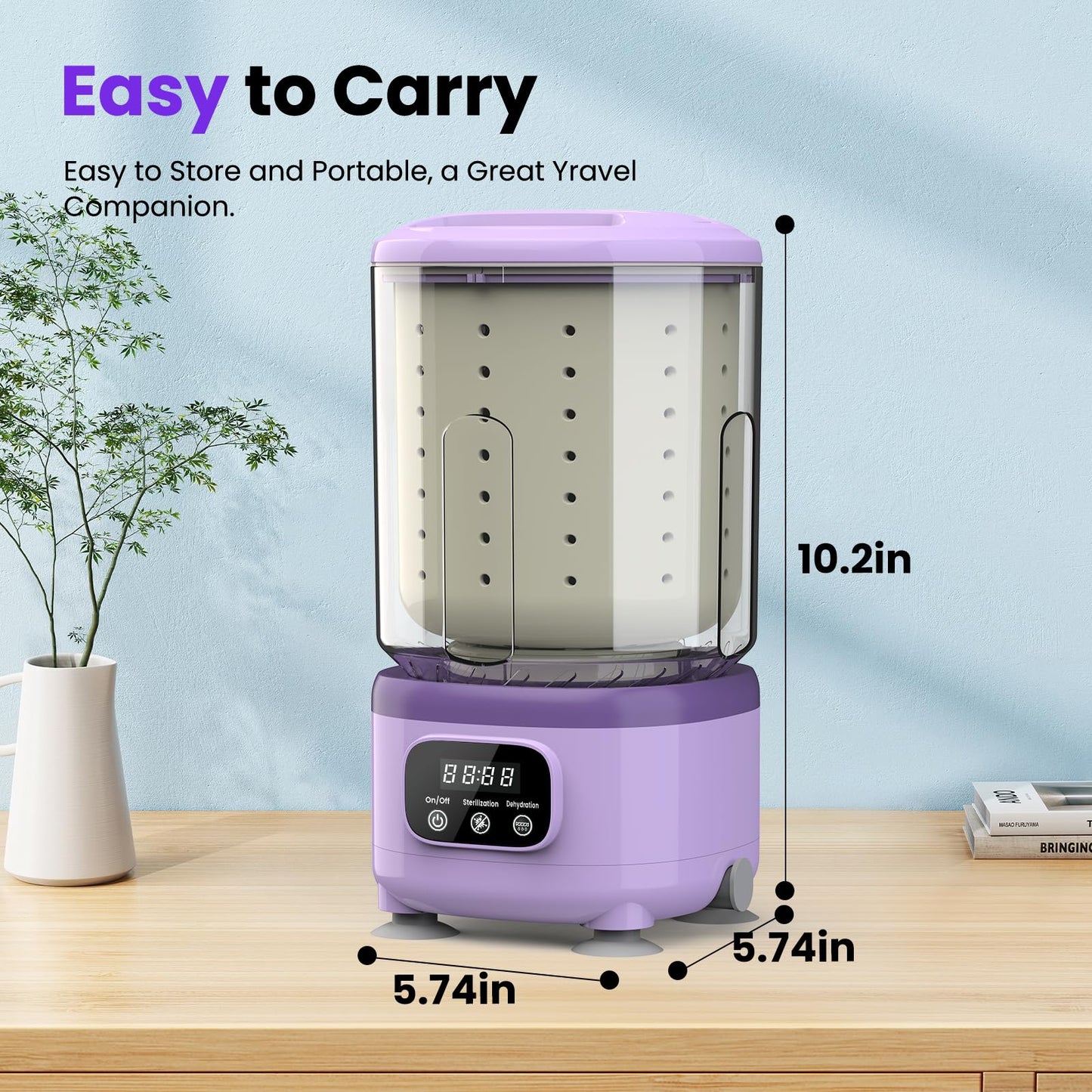 Portable Mini Washing Machine with Spin Dry & UV Sterilization – 3L Capacity, Wash, Rinse, Dehydrate, and Disinfect in One, Ideal for Underwear, Socks, Baby Clothes (Purple) - Image 4