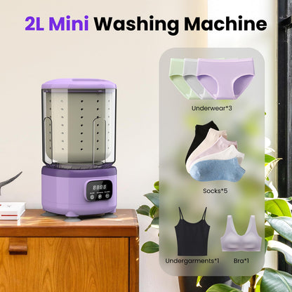 Portable Mini Washing Machine with Spin Dry & UV Sterilization – 3L Capacity, Wash, Rinse, Dehydrate, and Disinfect in One, Ideal for Underwear, Socks, Baby Clothes (Purple) - Image 6