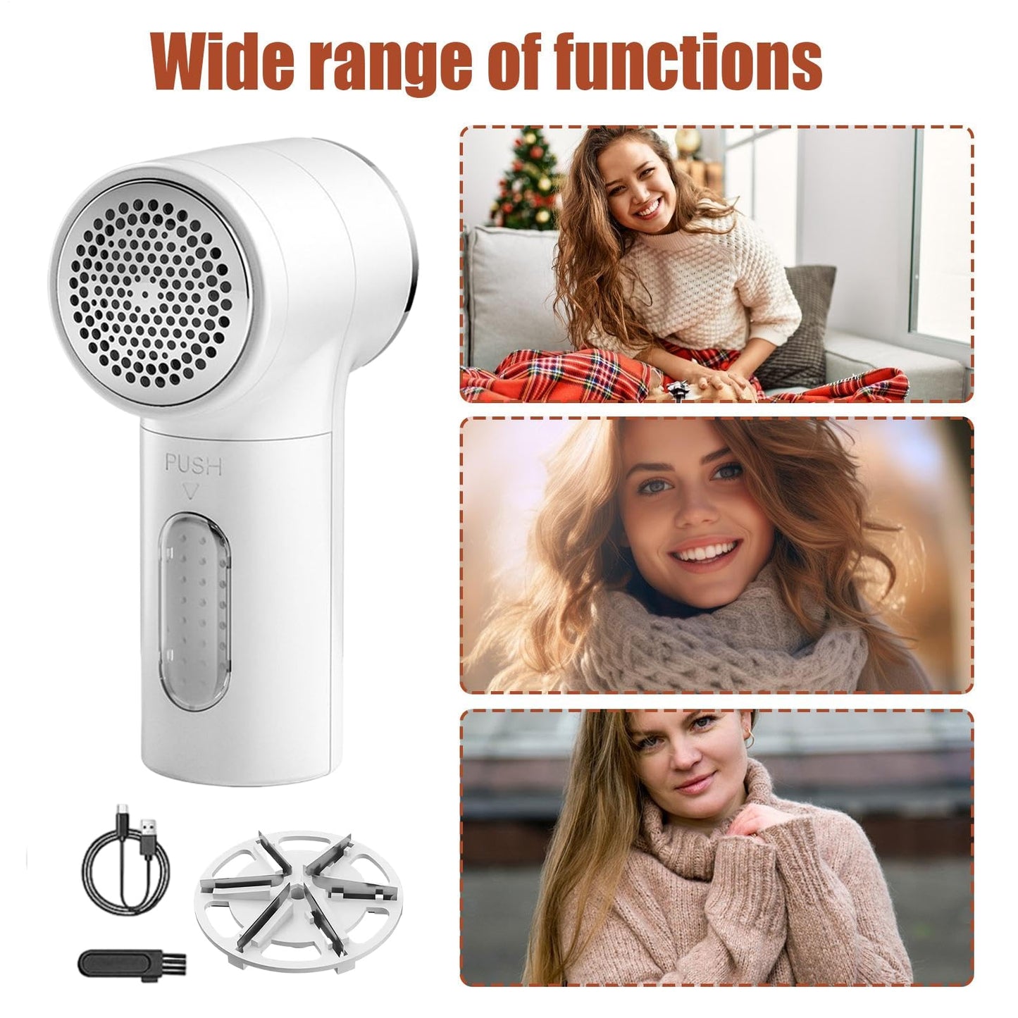 Fabric Shaver with 6 Stainless Steel Blades – USB Rechargeable Lint Remover for Sweaters, Blankets, Carpets & Furniture (White)  - Image 5
