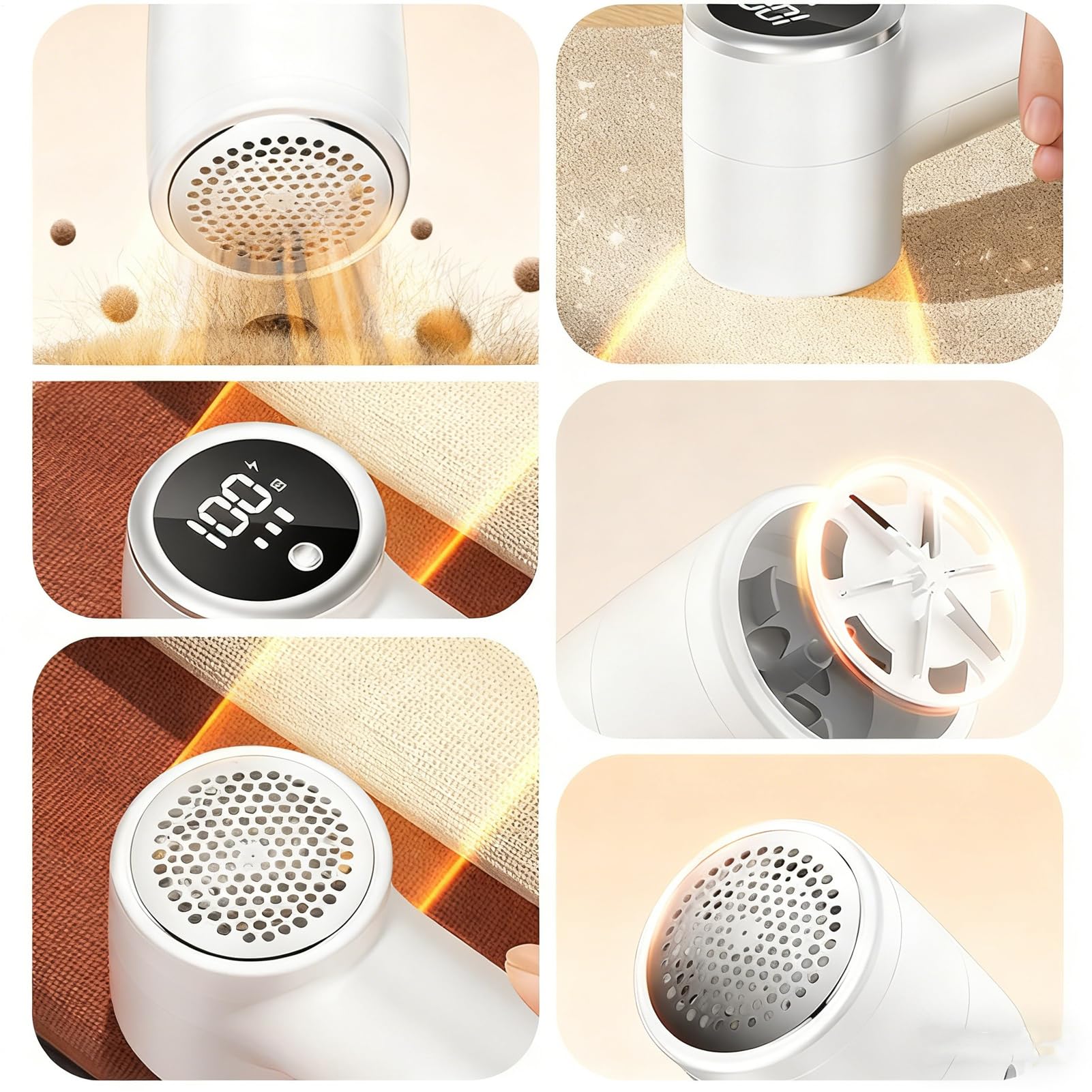 Fabric Shaver with 6 Stainless Steel Blades – USB Rechargeable Lint Remover for Sweaters, Blankets, Carpets & Furniture (White)  - Image 6