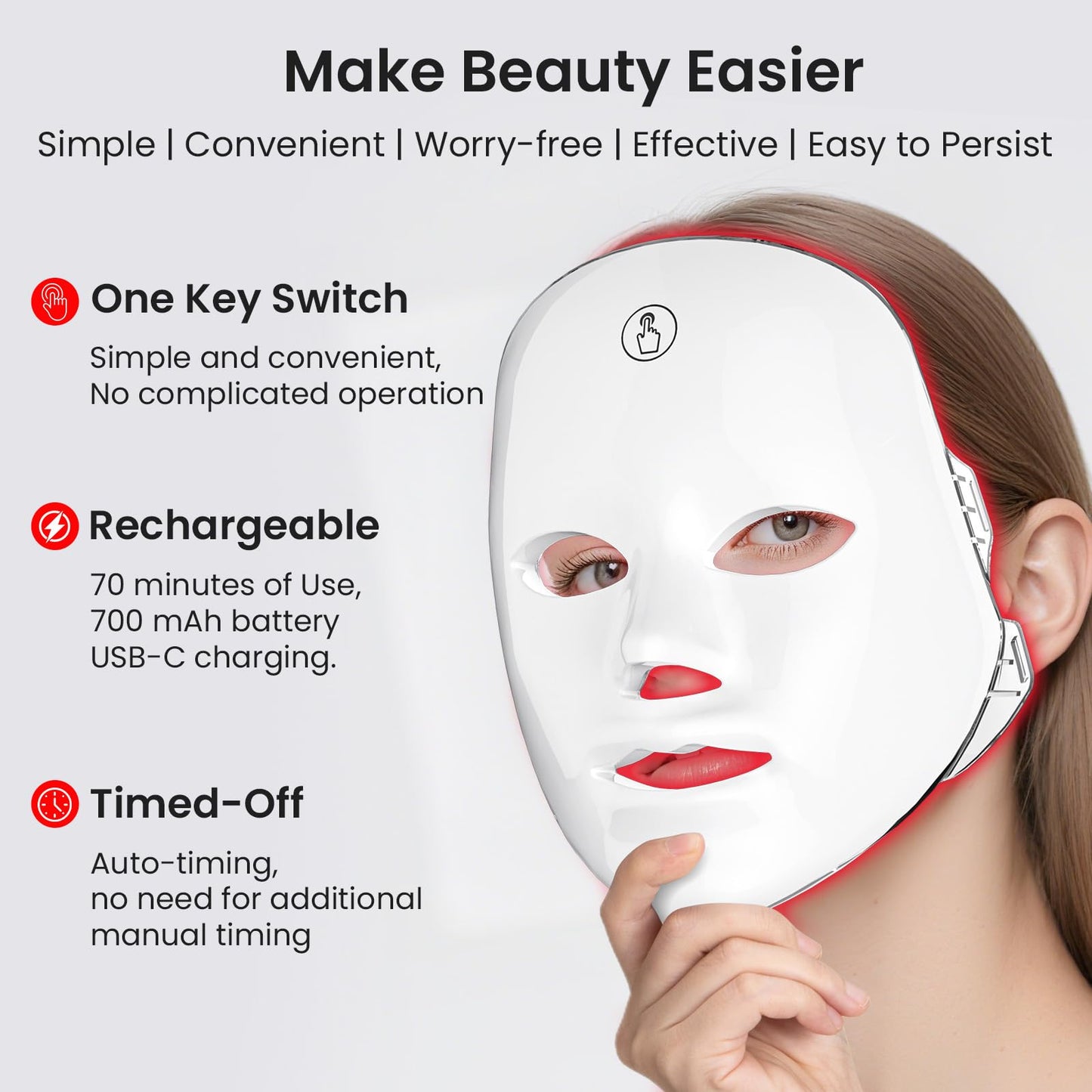 7-Color Facial Light Mask for Home Skincare – Rechargeable LED Beauty Device with 270 LEDs, One-Touch Control & Auto-Timer (Black with Rose Gold Trim)   | Other Colors Available in Store - Image 6