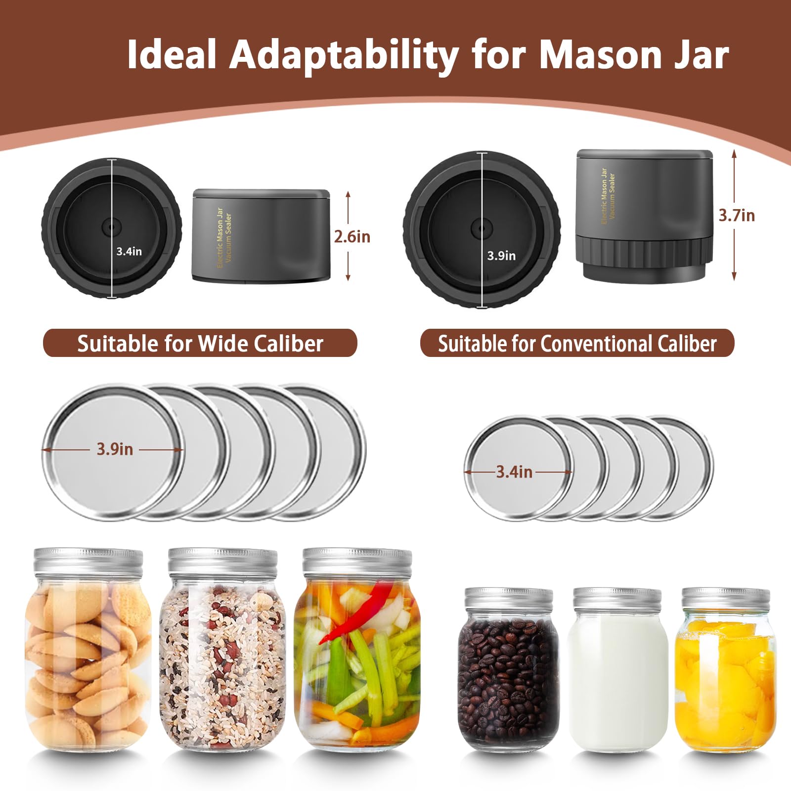 Black Electric Mason Jar Vacuum Sealer Kit – Portable Automatic Vacuum Sealing Machine with 80kPa Suction & Reusable Lids for Wide & Regular Mouth Jars - Image 5