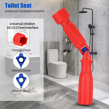 Universal Toilet Seat Installation Wrench – 10/13/17mm Adjustable Bathroom Repair Tool with Rotating Joint, Non-Slip Handle, Compact Design (Red) - Image 2