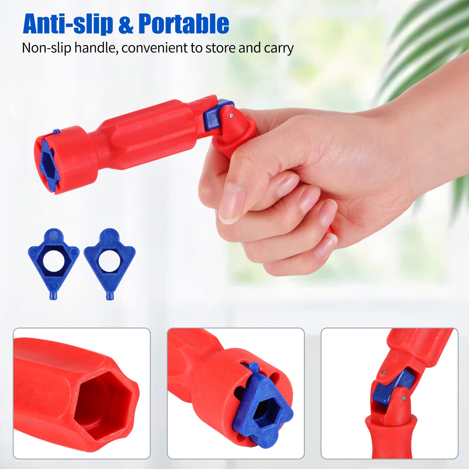 Universal Toilet Seat Installation Wrench – 10/13/17mm Adjustable Bathroom Repair Tool with Rotating Joint, Non-Slip Handle, Compact Design (Red) - Image 3
