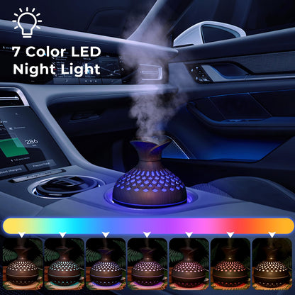 Portable USB Humidifier with 7-Color LED Night Light – Wood Grain Flower Design, Quiet Cool Mist Diffuser for Home, Office & Car (DarkWood) - Image 3