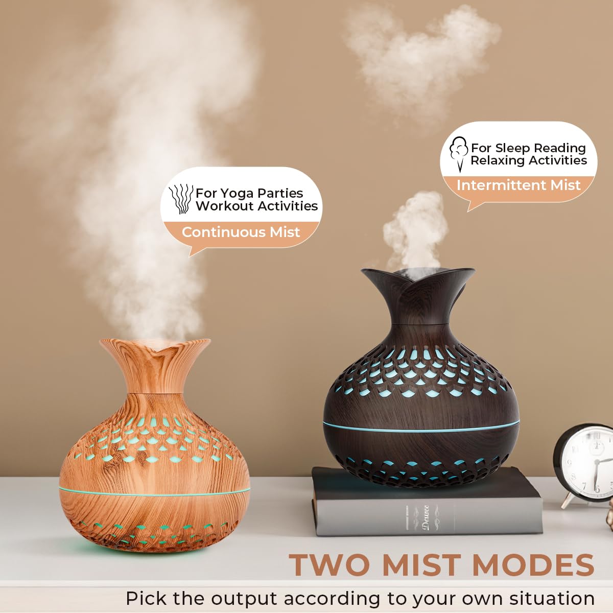 Portable USB Humidifier with 7-Color LED Night Light – Wood Grain Flower Design, Quiet Cool Mist Diffuser for Home, Office & Car (DarkWood) - Image 7