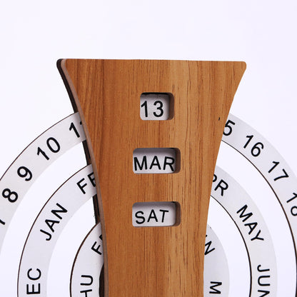 Wooden Perpetual Calendar with Rotating Discs – Elegant Desk Decor for Home & Office, Date Day Month Display (Natural Wood) - Image 2