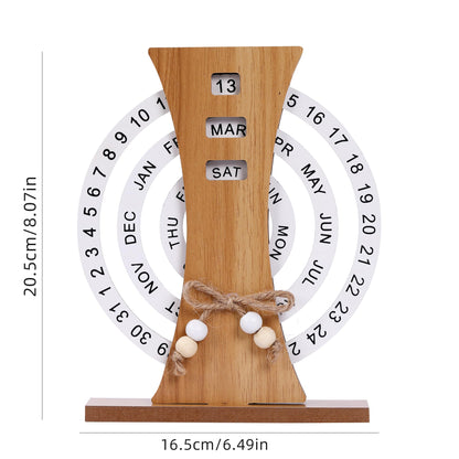 Wooden Perpetual Calendar with Rotating Discs – Elegant Desk Decor for Home & Office, Date Day Month Display (Natural Wood) - Image 3