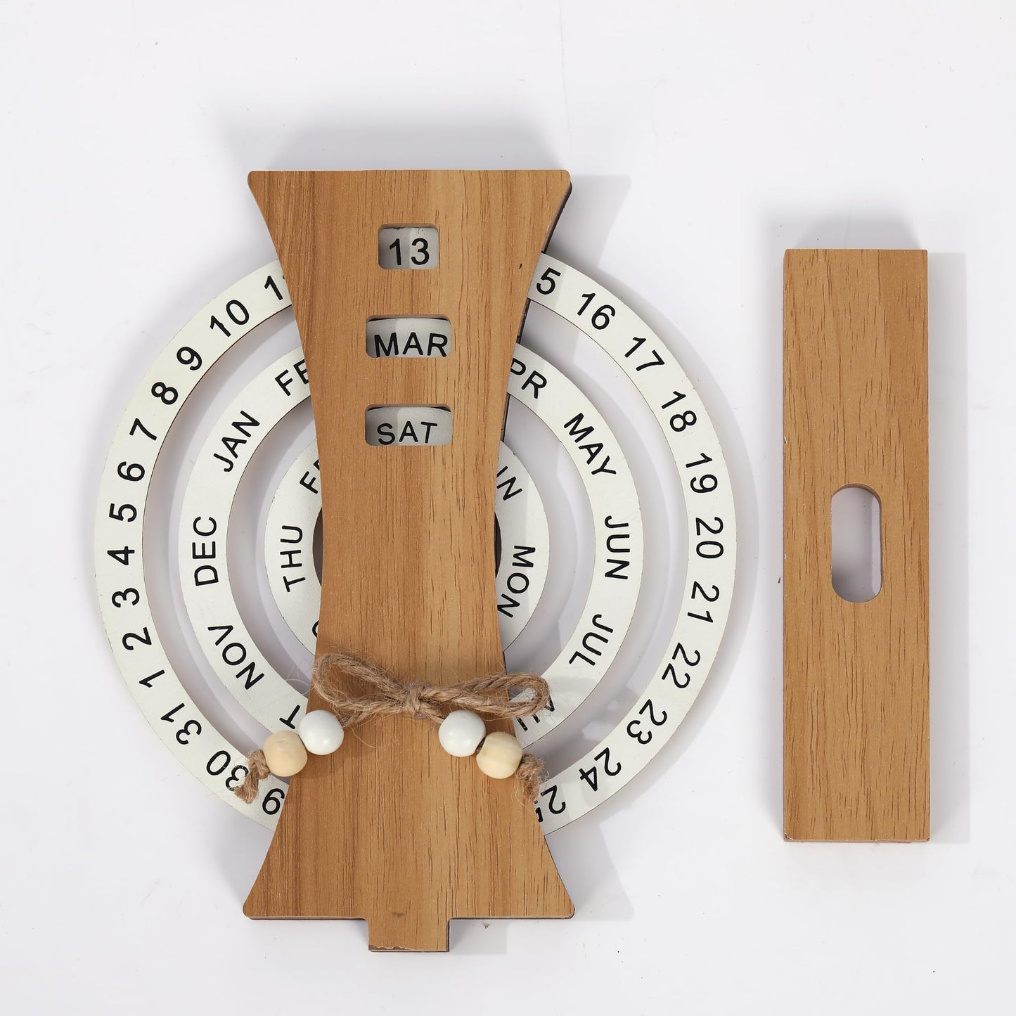 Wooden Perpetual Calendar with Rotating Discs – Elegant Desk Decor for Home & Office, Date Day Month Display (Natural Wood) - Image 6