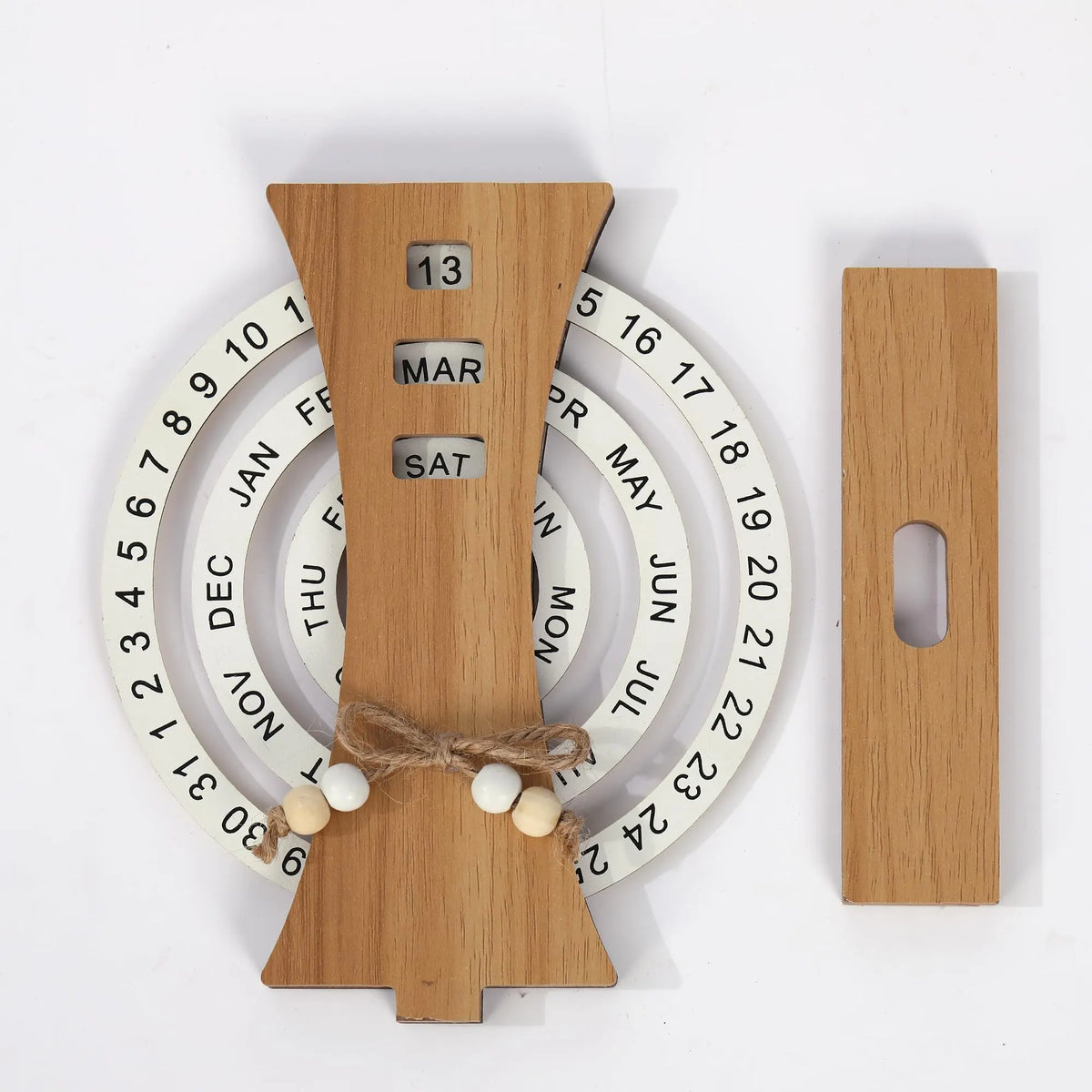 Wooden Perpetual Calendar with Rotating Discs – Elegant Desk Decor for Home & Office, Date Day Month Display (Natural Wood) - Image 6