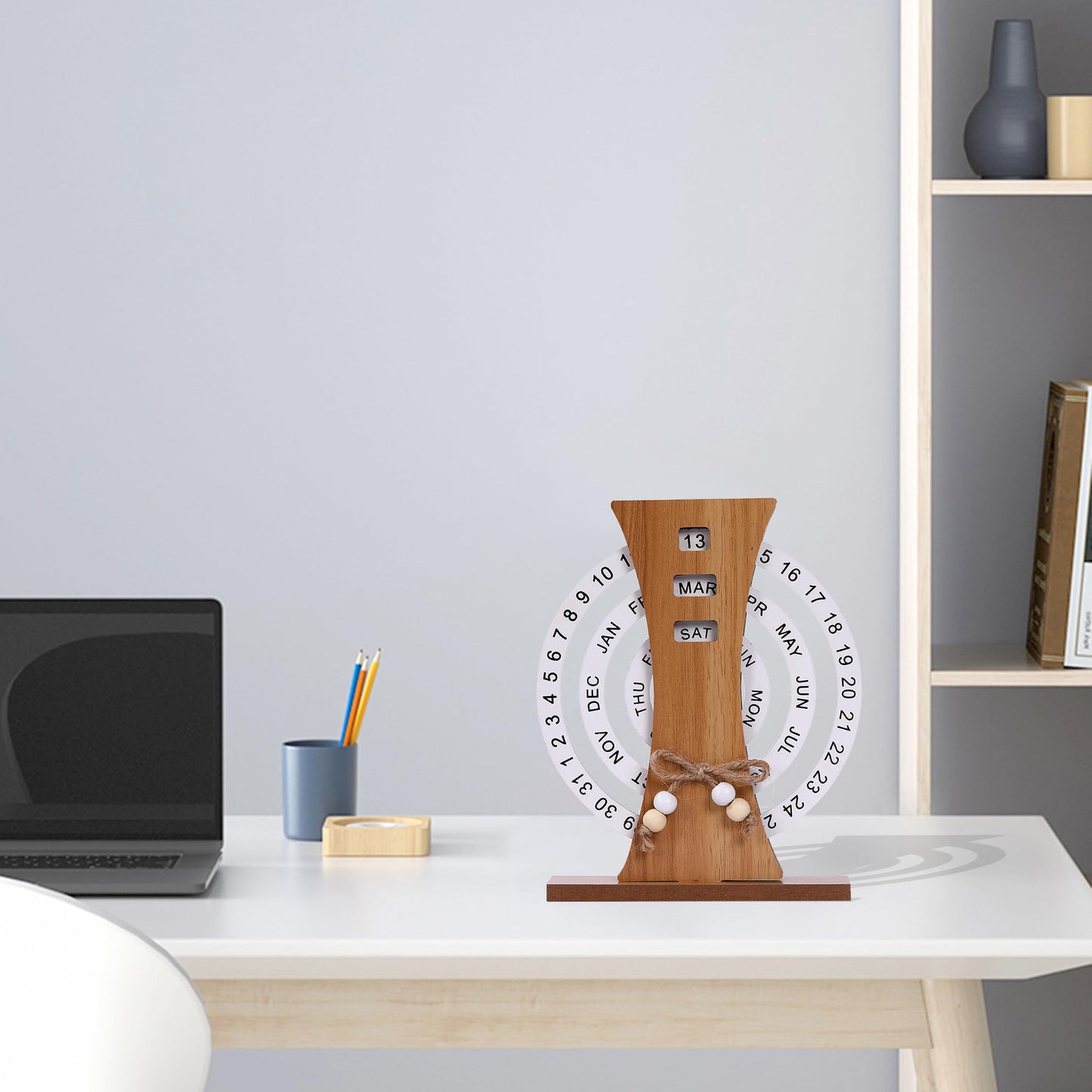 Wooden Perpetual Calendar with Rotating Discs – Elegant Desk Decor for Home & Office, Date Day Month Display (Natural Wood) - Image 7