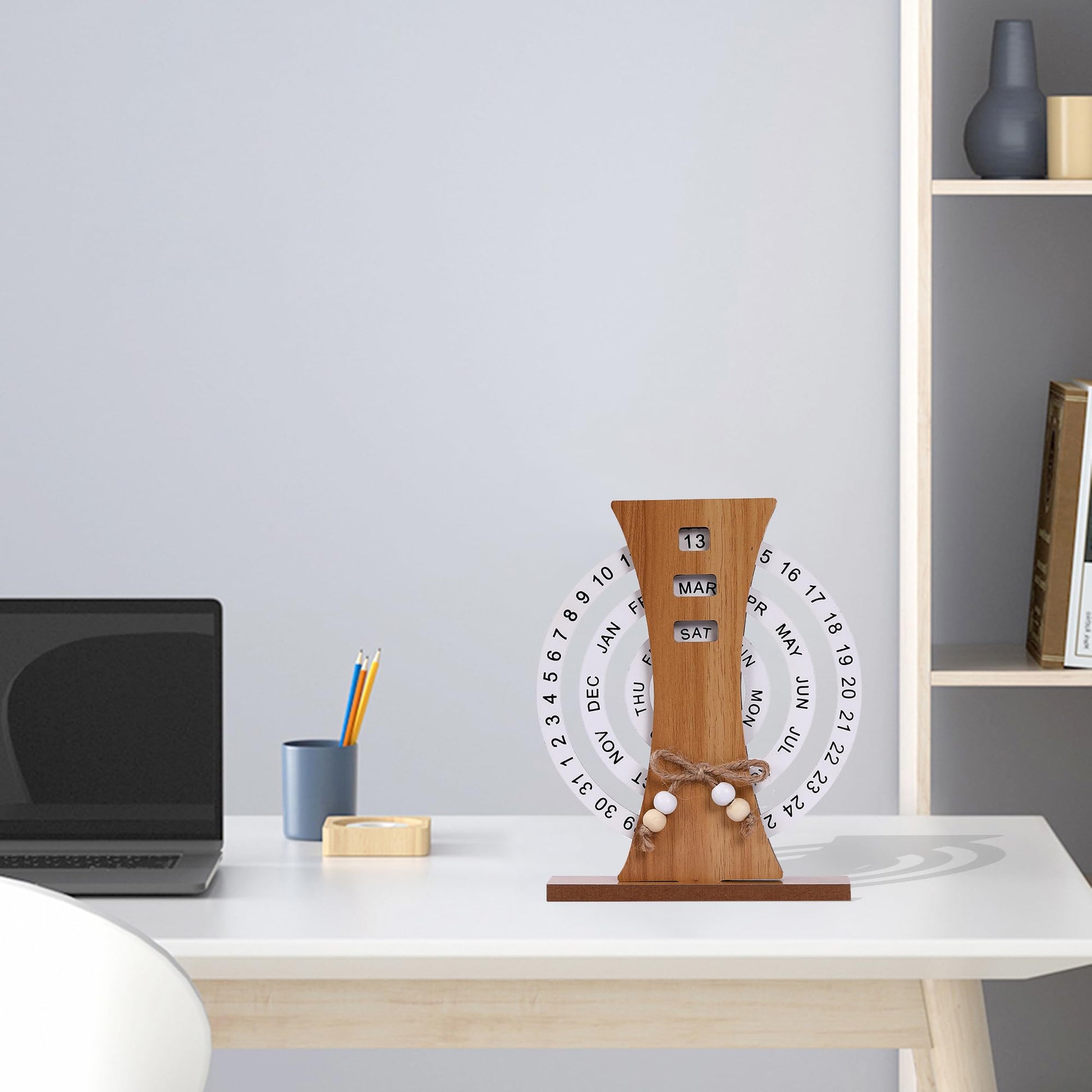Wooden Perpetual Calendar with Rotating Discs – Elegant Desk Decor for Home & Office, Date Day Month Display (Natural Wood) - Image 7