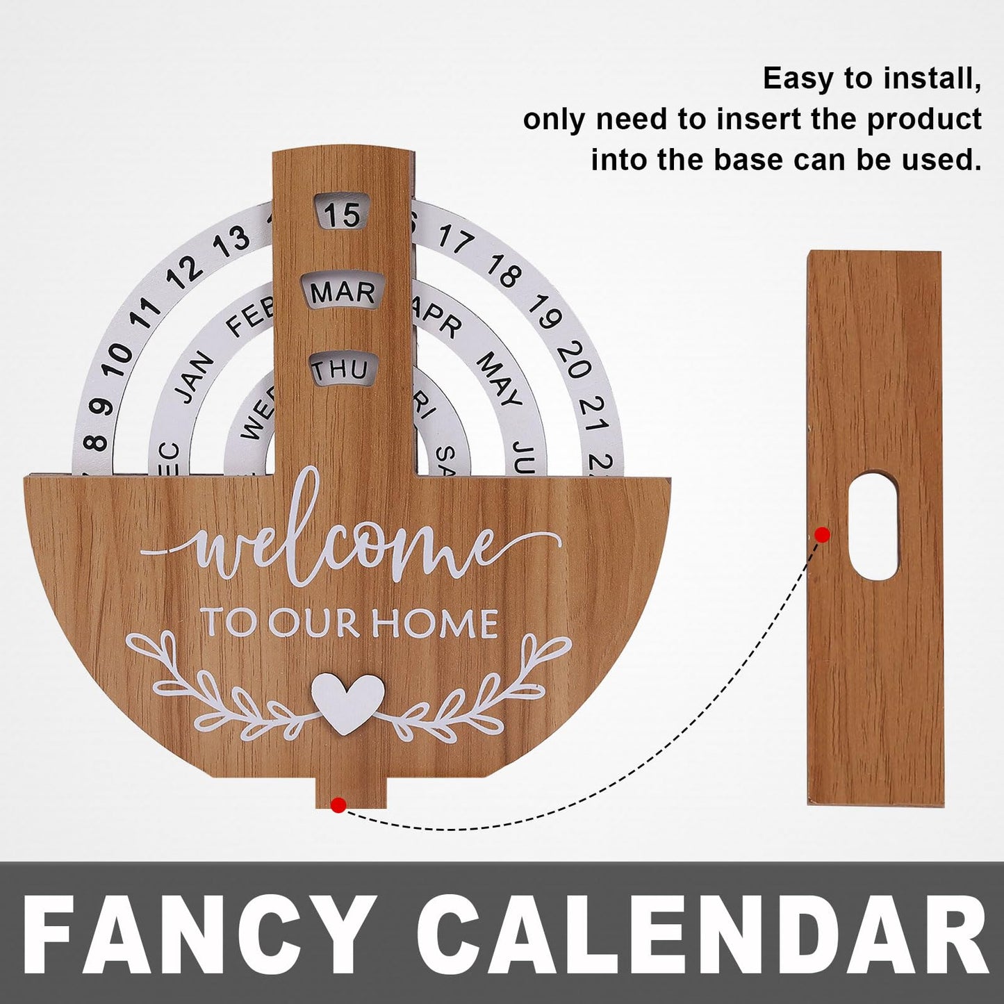 Wooden Perpetual Calendar with "Welcome to Our Home" Design – Rotating Desk Decor for Office & Living Space (Natural Wood)  - Image 3