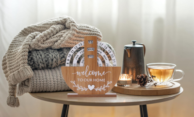 Wooden Perpetual Calendar with "Welcome to Our Home" Design – Rotating Desk Decor for Office & Living Space (Natural Wood)  - Image 4