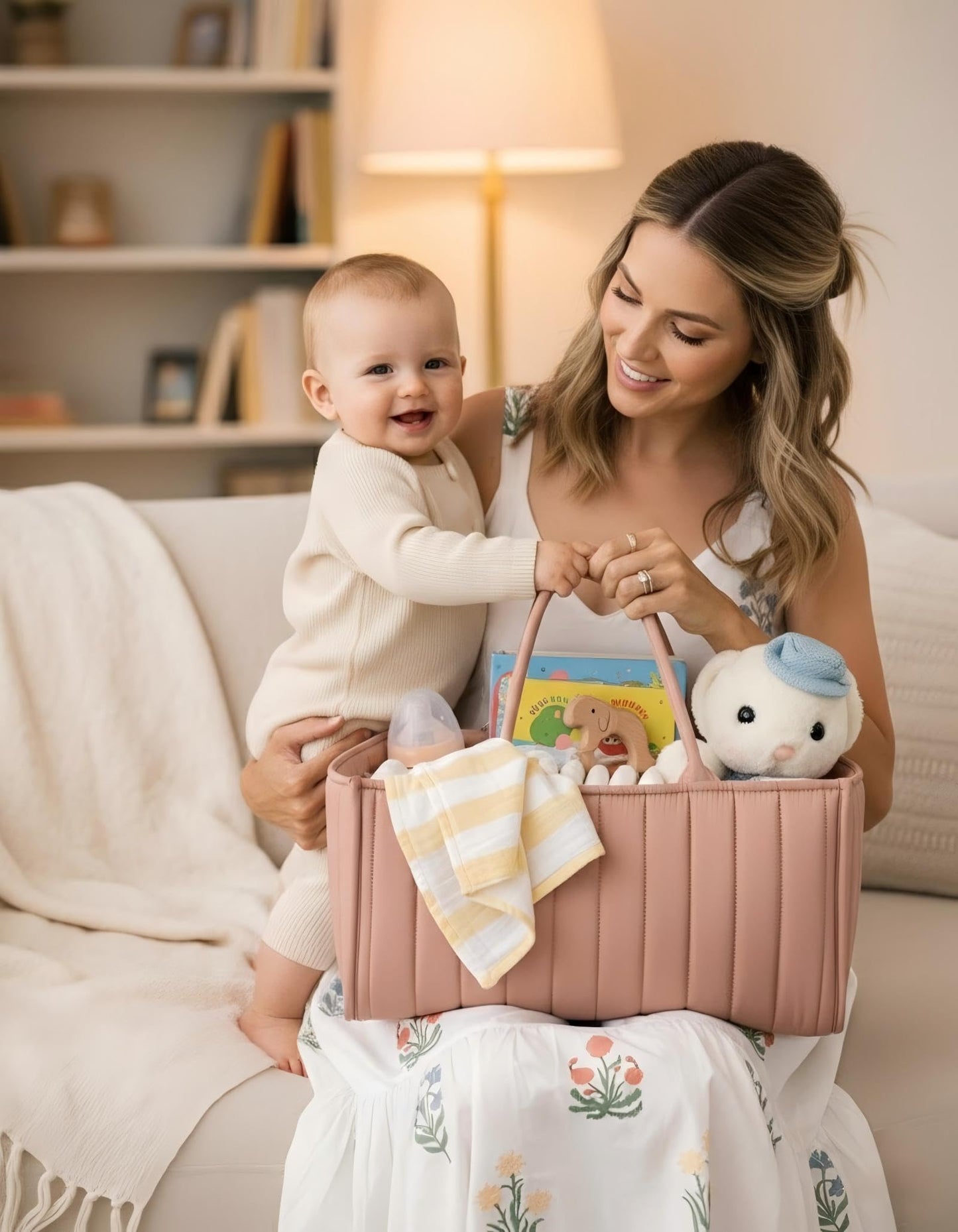 Large Baby Diaper Caddy Organizer – Stylish Storage Basket for Nursery, Changing Table & Travel – Portable Urn for Diapers, Wipes, Toys & Essentials (Pink) - Image 3
