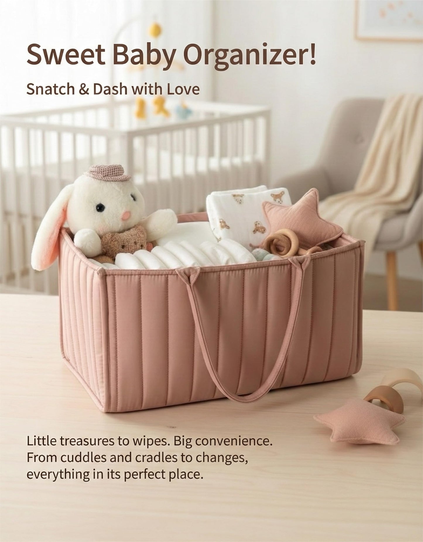 Large Baby Diaper Caddy Organizer – Stylish Storage Basket for Nursery, Changing Table & Travel – Portable Urn for Diapers, Wipes, Toys & Essentials (Pink) - Image 6