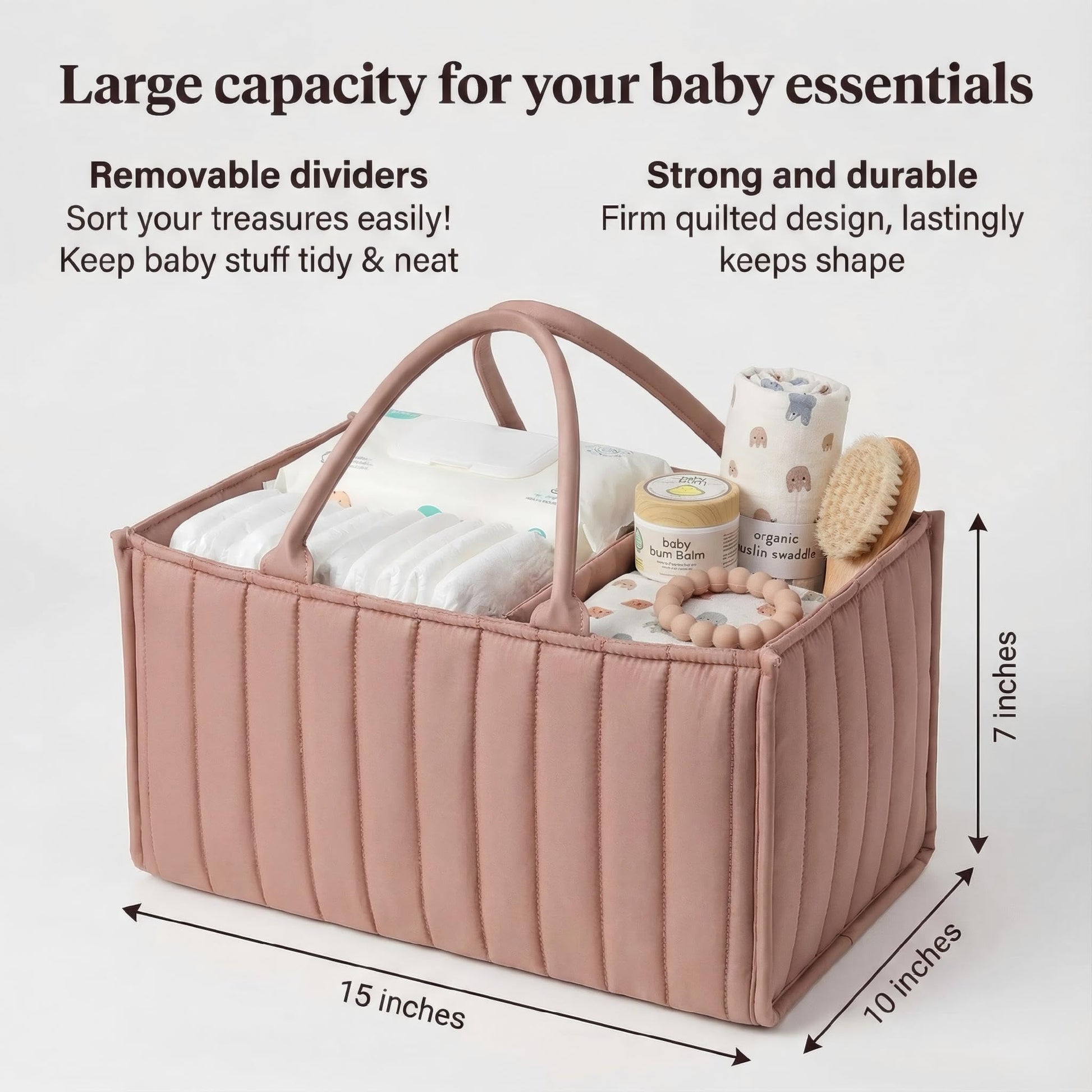 Large Baby Diaper Caddy Organizer – Stylish Storage Basket for Nursery, Changing Table & Travel – Portable Urn for Diapers, Wipes, Toys & Essentials (Pink) - Image 7