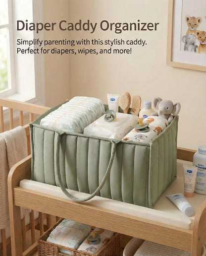 Large Baby Diaper Caddy Organizer – Stylish Storage Basket for Nursery, Changing Table & Travel – Portable Urn for Diapers, Wipes, Toys & Essentials (Green) - Image 6