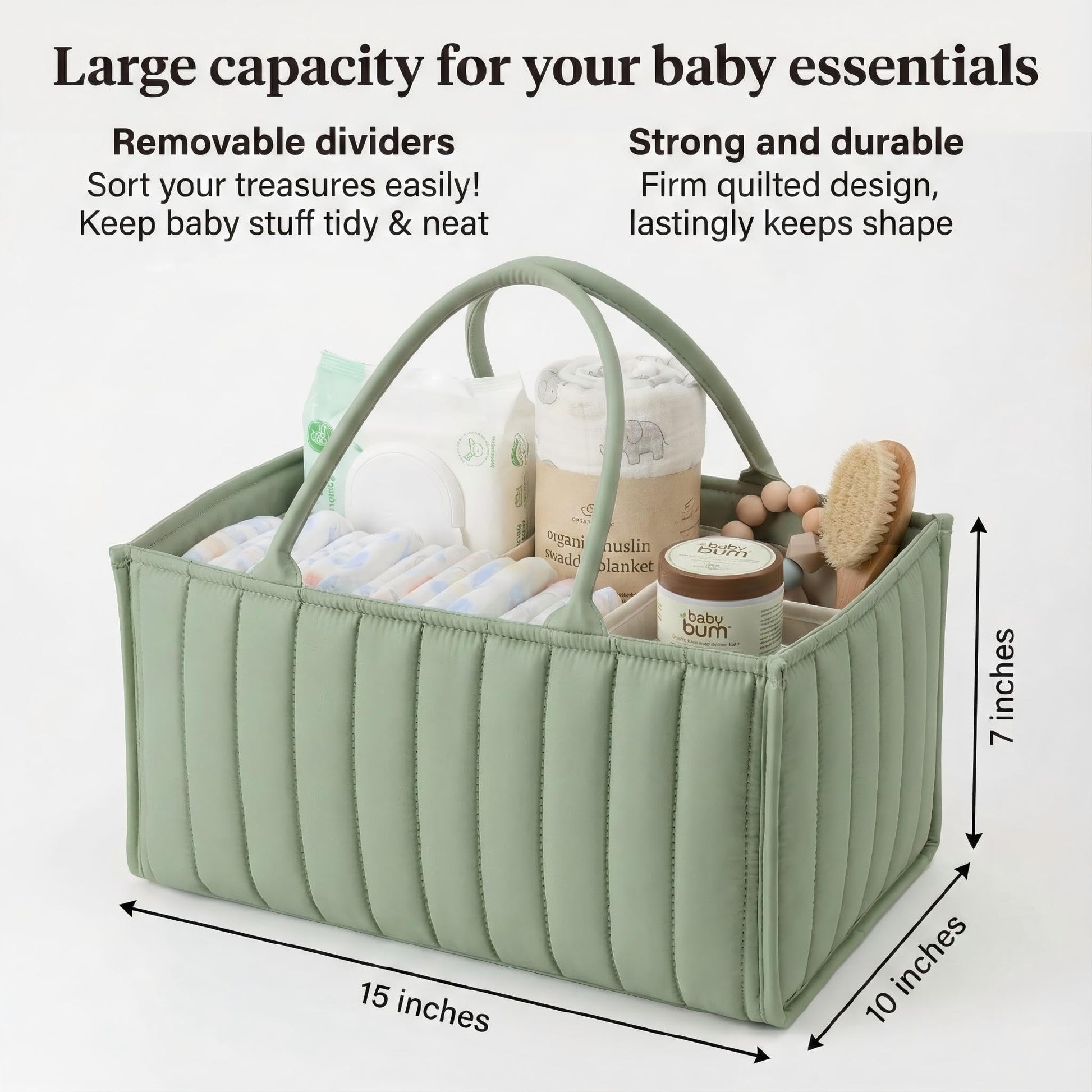 Large Baby Diaper Caddy Organizer – Stylish Storage Basket for Nursery, Changing Table & Travel – Portable Urn for Diapers, Wipes, Toys & Essentials (Green) - Image 7