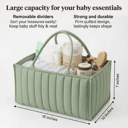 Large Baby Diaper Caddy Organizer – Stylish Storage Basket for Nursery, Changing Table & Travel – Portable Urn for Diapers, Wipes, Toys & Essentials (Green) - Image 7