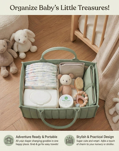 Large Baby Diaper Caddy Organizer – Stylish Storage Basket for Nursery, Changing Table & Travel – Portable Urn for Diapers, Wipes, Toys & Essentials (Green) - Image 9