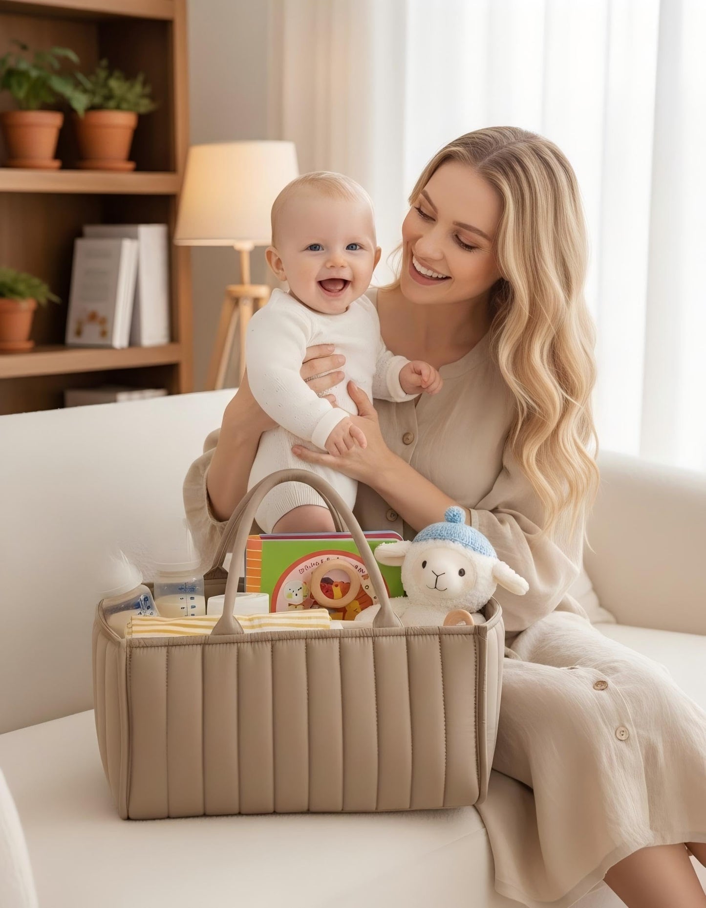Large Baby Diaper Caddy Organizer – Stylish Storage Basket for Nursery, Changing Table & Travel – Portable Urn for Diapers, Wipes, Toys & Essentials (Brown) - Image 3