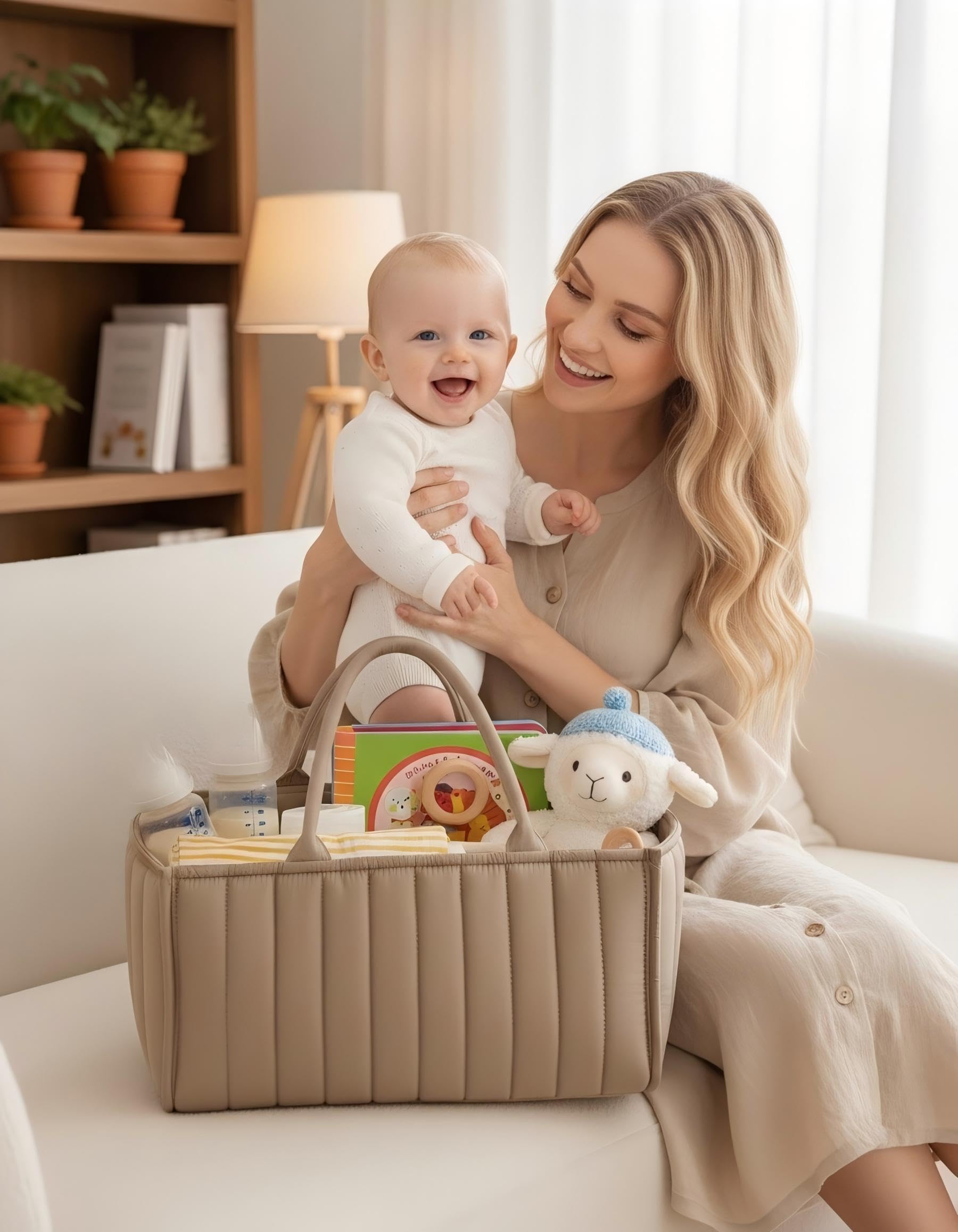 Large Baby Diaper Caddy Organizer – Stylish Storage Basket for Nursery, Changing Table & Travel – Portable Urn for Diapers, Wipes, Toys & Essentials (Brown) - Image 3