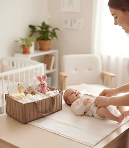 Large Baby Diaper Caddy Organizer – Stylish Storage Basket for Nursery, Changing Table & Travel – Portable Urn for Diapers, Wipes, Toys & Essentials (Brown) - Image 4
