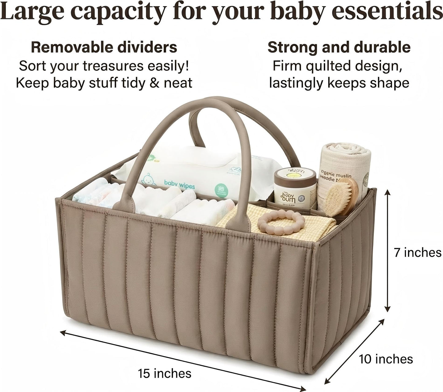 Large Baby Diaper Caddy Organizer – Stylish Storage Basket for Nursery, Changing Table & Travel – Portable Urn for Diapers, Wipes, Toys & Essentials (Brown) - Image 7