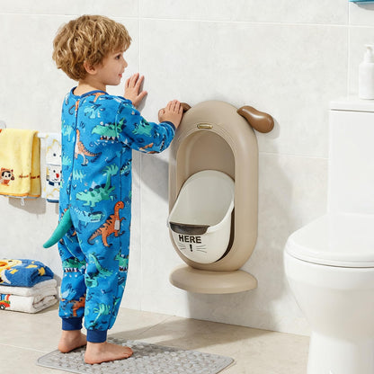 Wall-Mounted Kids Urinal for Boys – Adjustable Height Training Potty with Cute Cartoon Design, Anti-Splash, Easy to Clean, Portable Toilet for Home, Nursery, Travel (Beige) - Image 3