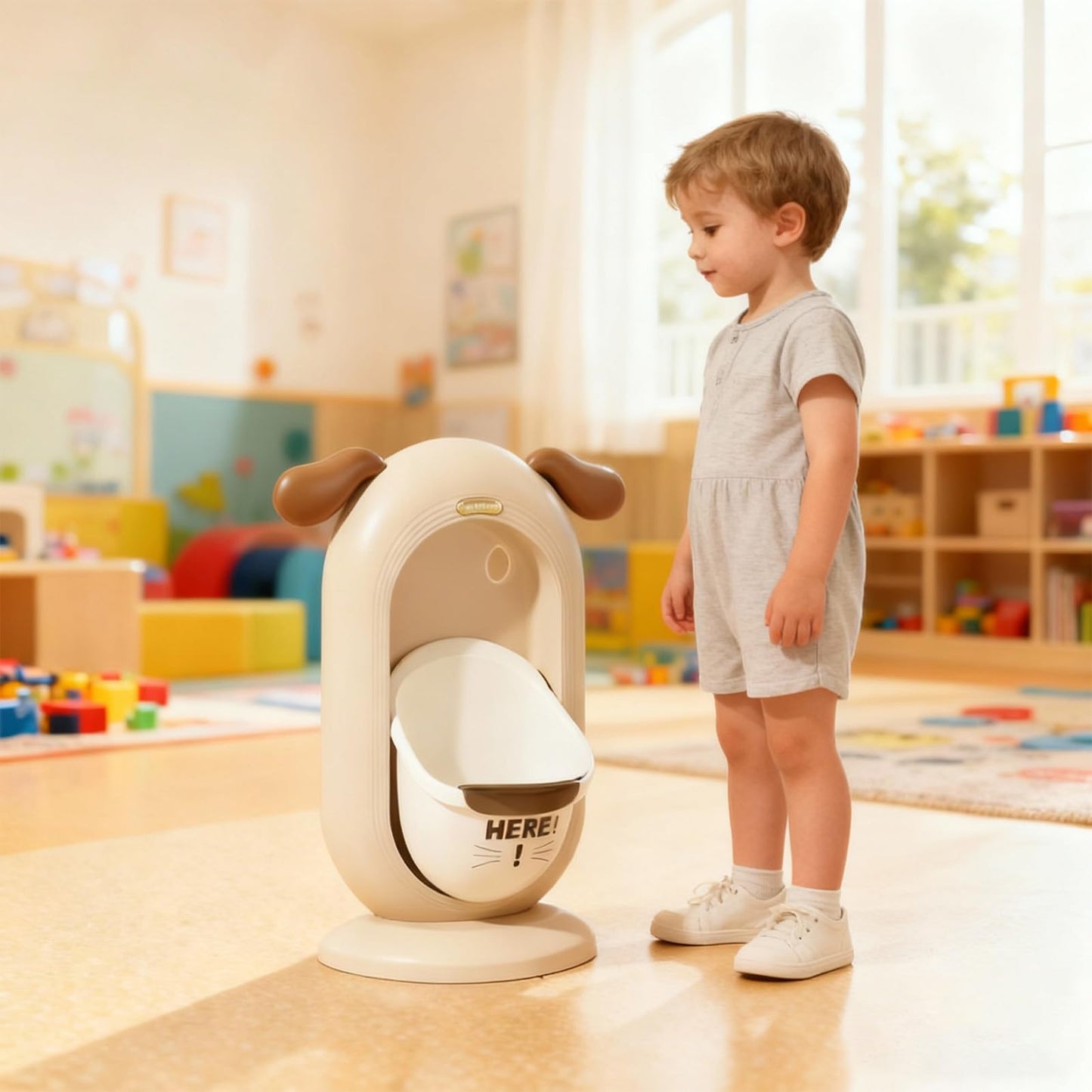 Wall-Mounted Kids Urinal for Boys – Adjustable Height Training Potty with Cute Cartoon Design, Anti-Splash, Easy to Clean, Portable Toilet for Home, Nursery, Travel (Beige) - Image 4