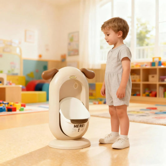 Wall-Mounted Kids Urinal for Boys – Adjustable Height Training Potty with Cute Cartoon Design, Anti-Splash, Easy to Clean, Portable Toilet for Home, Nursery, Travel (Beige) - Image 4