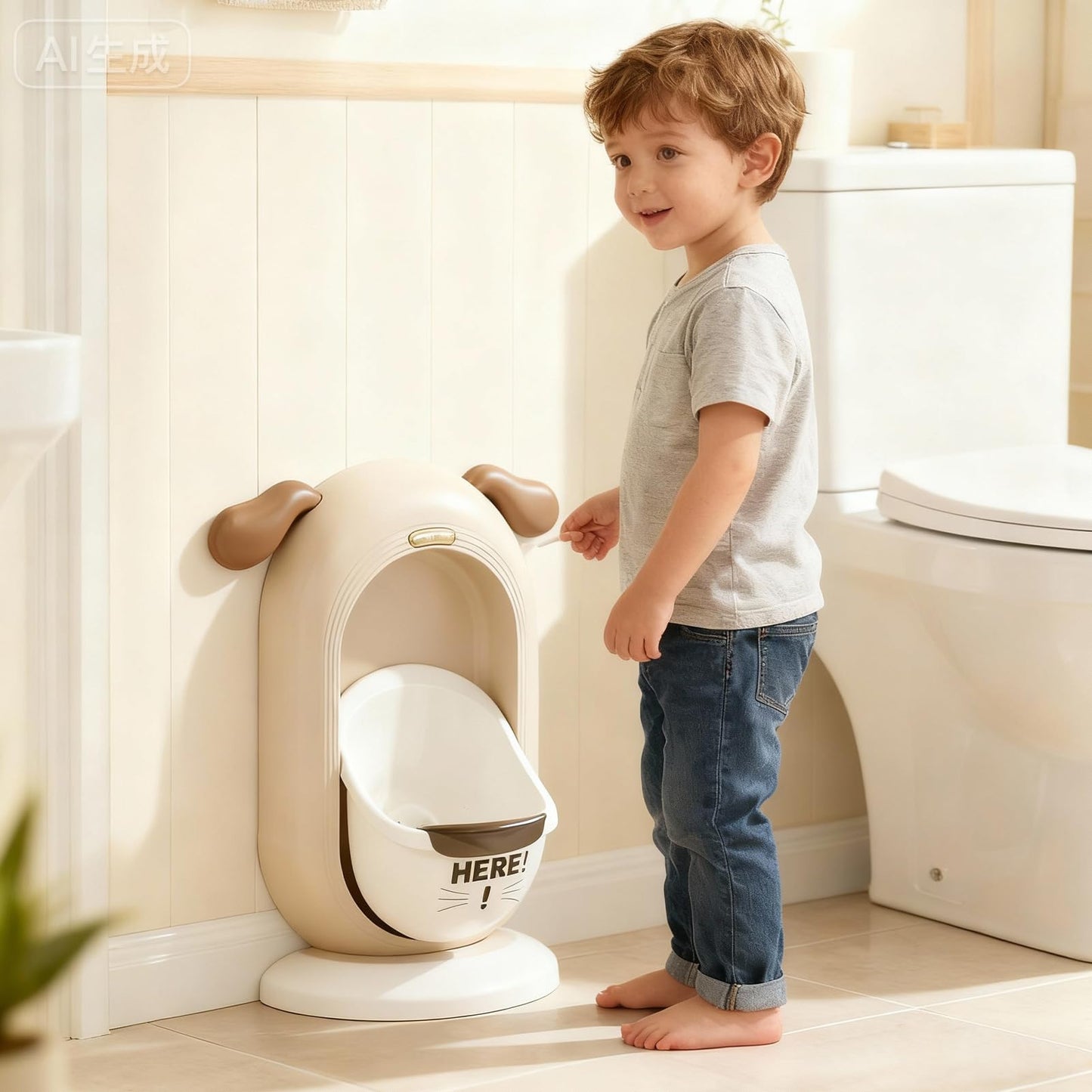 Wall-Mounted Kids Urinal for Boys – Adjustable Height Training Potty with Cute Cartoon Design, Anti-Splash, Easy to Clean, Portable Toilet for Home, Nursery, Travel (Beige) - Image 5
