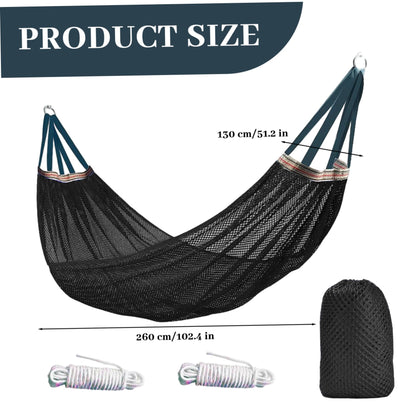 Outdoor Nylon Hammock with Tree Straps – Portable Mesh Hanging Bed for Camping, Beach, Garden, Lightweight & Durable Swing Chair (Black) - Image 2