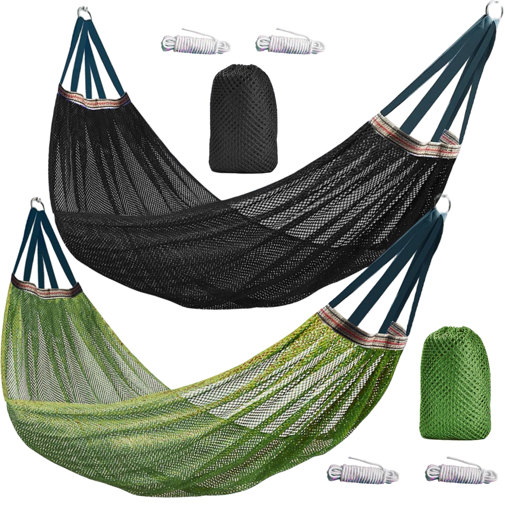 Outdoor Nylon Hammock with Tree Straps – Portable Mesh Hanging Bed for Camping, Beach, Garden, Lightweight & Durable Swing Chair (Black) - Image 4
