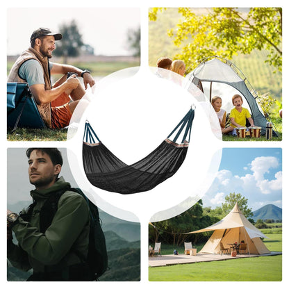 Outdoor Nylon Hammock with Tree Straps – Portable Mesh Hanging Bed for Camping, Beach, Garden, Lightweight & Durable Swing Chair (Black) - Image 6