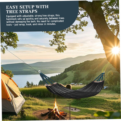 Outdoor Nylon Hammock with Tree Straps – Portable Mesh Hanging Bed for Camping, Beach, Garden, Lightweight & Durable Swing Chair (Black) - Image 7