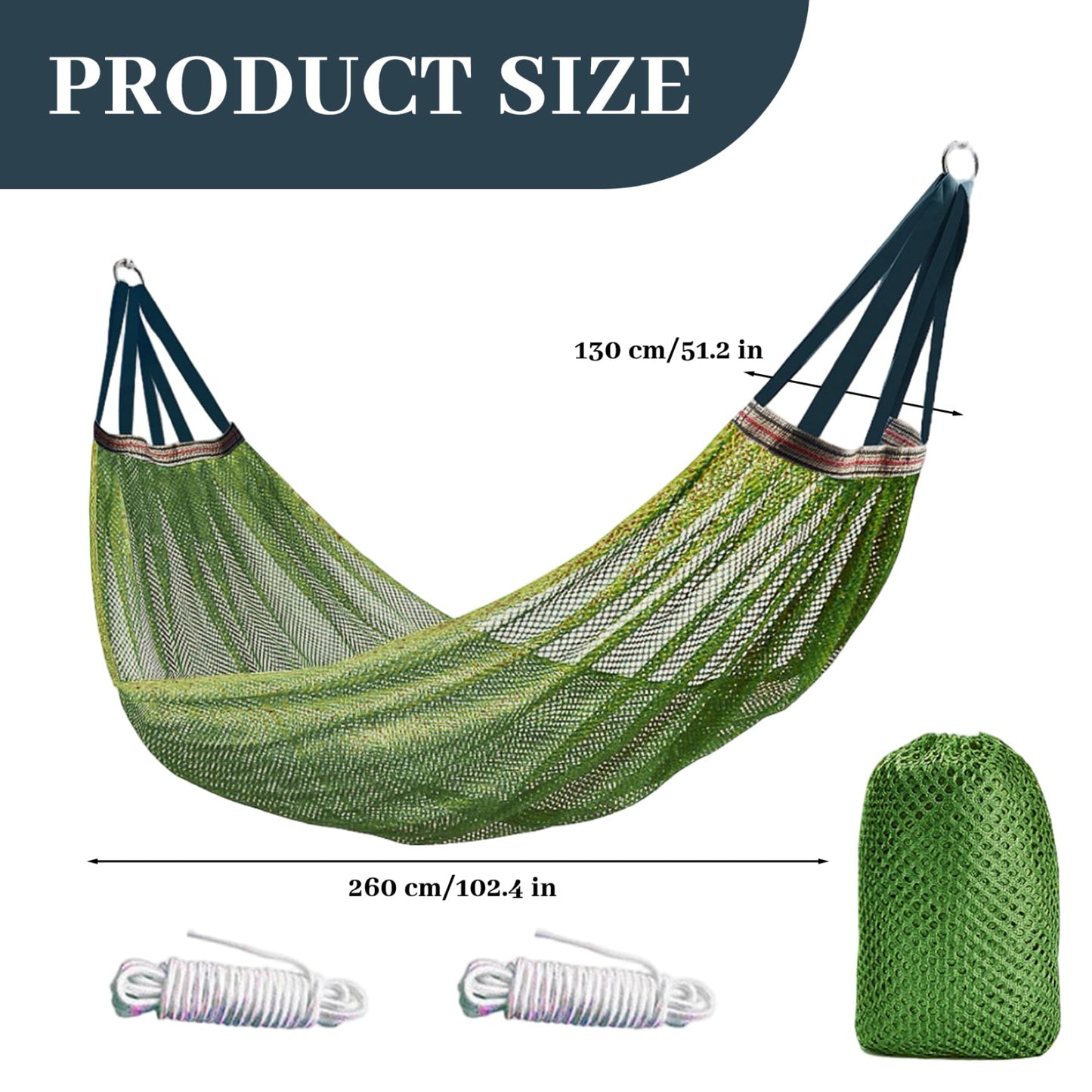 Outdoor Nylon Hammock with Tree Straps – Portable Mesh Hanging Bed for Camping, Beach, Garden, Lightweight & Durable Swing Chair (Green) - Image 2