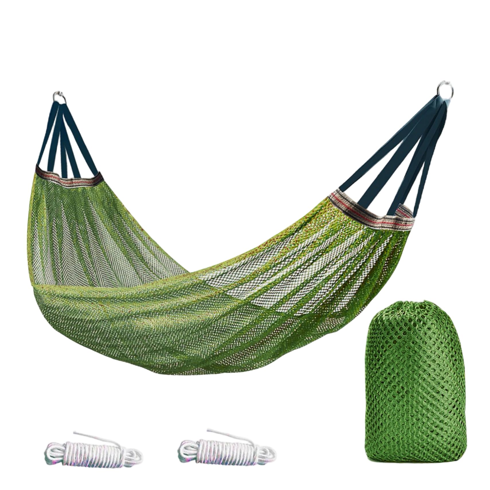 Outdoor Nylon Hammock with Tree Straps – Portable Mesh Hanging Bed for Camping, Beach, Garden, Lightweight & Durable Swing Chair (Green) - Image 4