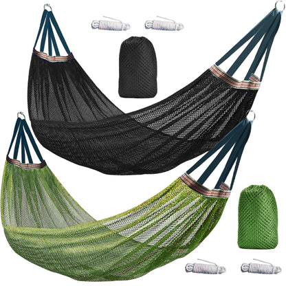 Outdoor Nylon Hammock with Tree Straps – Portable Mesh Hanging Bed for Camping, Beach, Garden, Lightweight & Durable Swing Chair (Green) - Image 5