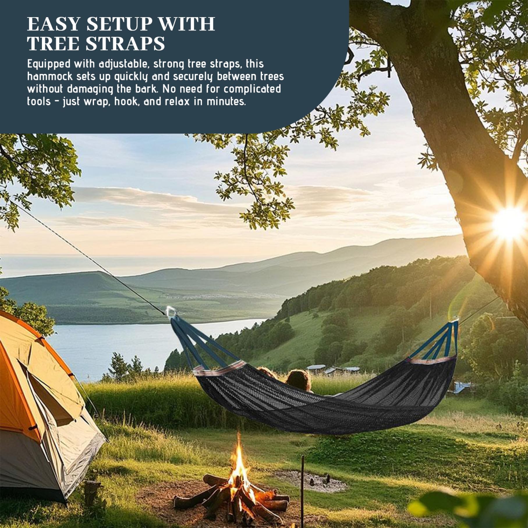 Outdoor Nylon Hammock with Tree Straps – Portable Mesh Hanging Bed for Camping, Beach, Garden, Lightweight & Durable Swing Chair (Green) - Image 6