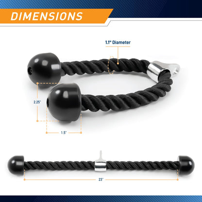 Heavy-Duty Dual-Handle Triceps Rope for Cable Machine – Braided Nylon Fitness Attachment with Rubber Ends (Black) - Image 2