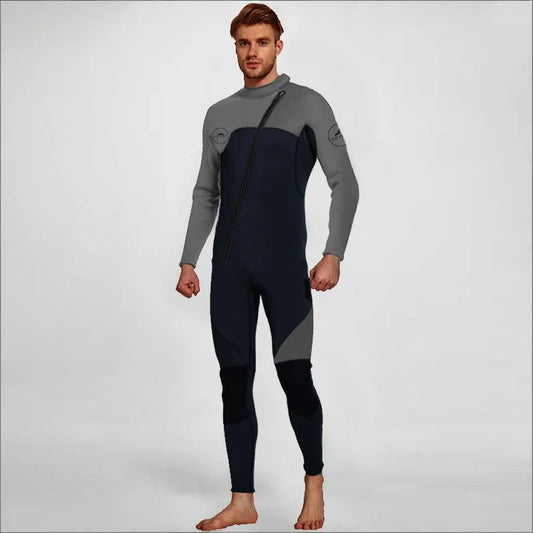 Men's 3mm Full Wetsuit for Surfing Diving & Cold Water Swimming – Front-Zip Neoprene Suit with UV Protection and Flexible Fit(Grey,L)  | Other Colors Available in Store