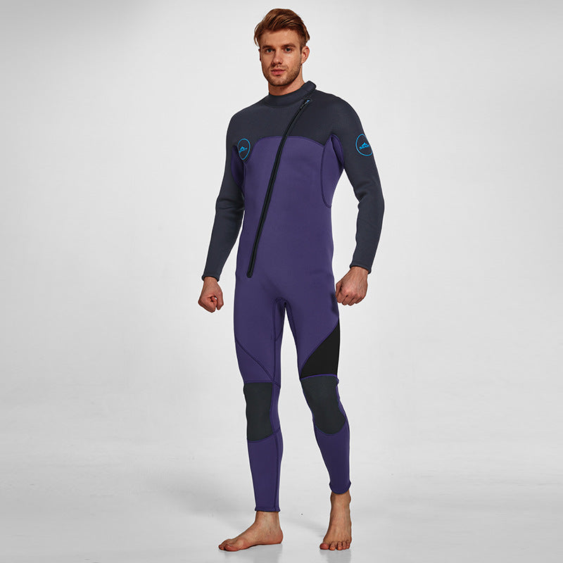 Men's 3mm Full Wetsuit for Surfing Diving & Cold Water Swimming – Front-Zip Neoprene Suit with UV Protection and Flexible Fit(Purple,XXL)  | Other Colors Available in Store