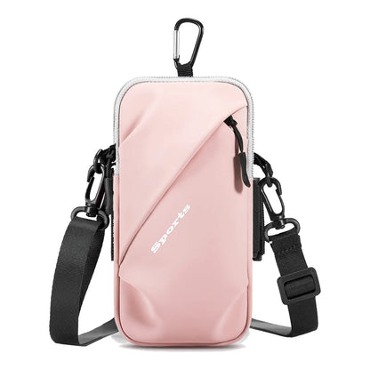 Universal Running Phone Arm Band – Waterproof, Dual Pocket, Adjustable Strap, Breathable Mesh, Fits Phones Up to 6.7 Inches, Crossbody & Waist Clip (Pink)
