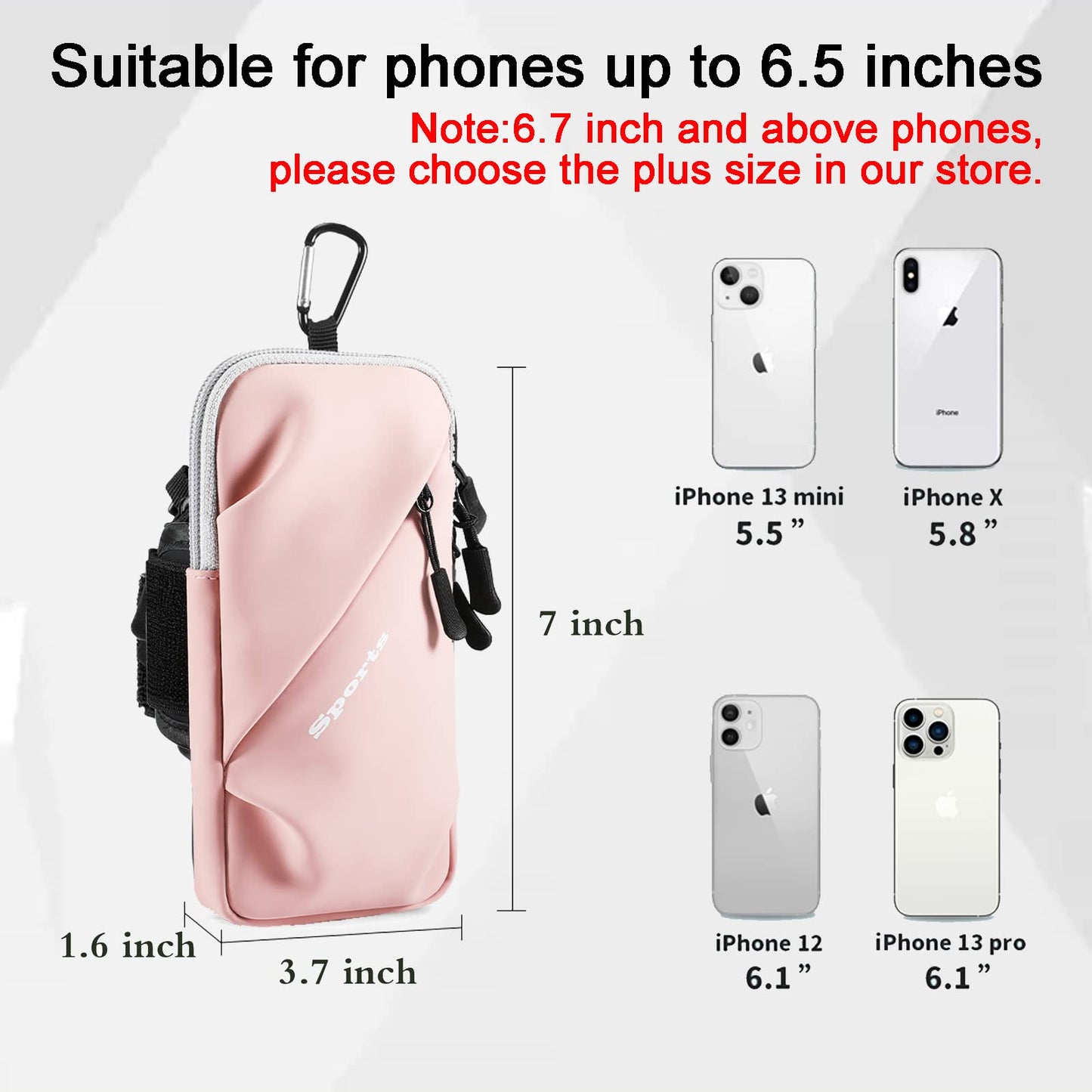 Universal Running Phone Arm Band – Waterproof, Dual Pocket, Adjustable Strap, Breathable Mesh, Fits Phones Up to 6.7 Inches, Crossbody & Waist Clip (Pink) - Image 3