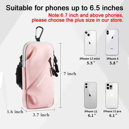 Universal Running Phone Arm Band – Waterproof, Dual Pocket, Adjustable Strap, Breathable Mesh, Fits Phones Up to 6.7 Inches, Crossbody & Waist Clip (Pink) - Image 3