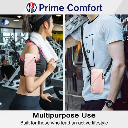 Universal Running Phone Arm Band – Waterproof, Dual Pocket, Adjustable Strap, Breathable Mesh, Fits Phones Up to 6.7 Inches, Crossbody & Waist Clip (Pink) - Image 4