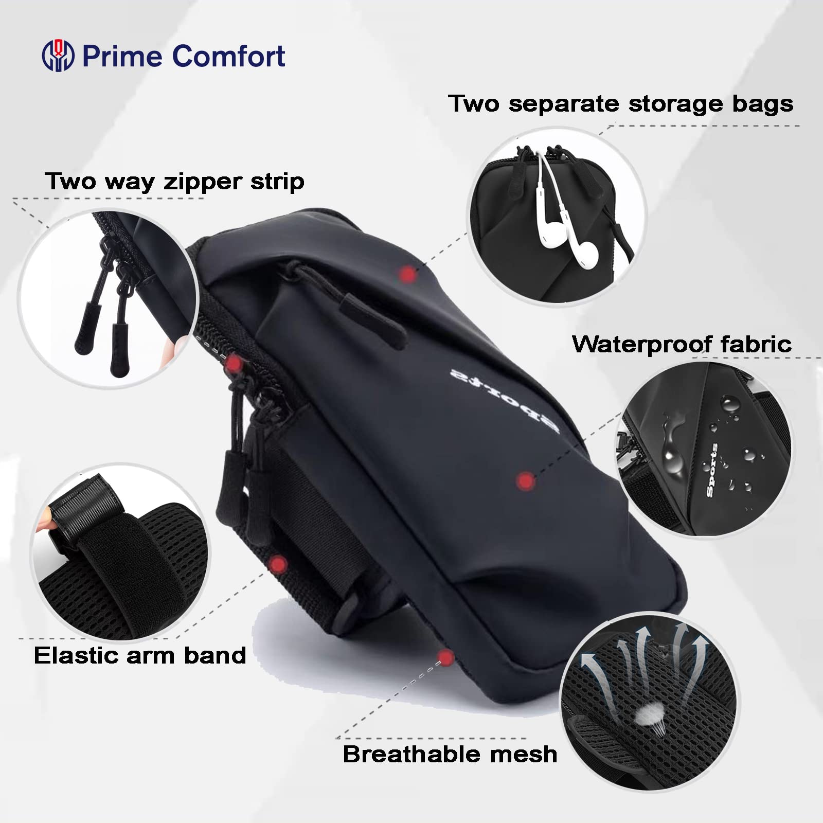 Universal Running Phone Arm Band – Waterproof, Dual Pocket, Adjustable Strap, Breathable Mesh, Fits Phones Up to 6.7 Inches, Crossbody & Waist Clip (Grey) - Image 2